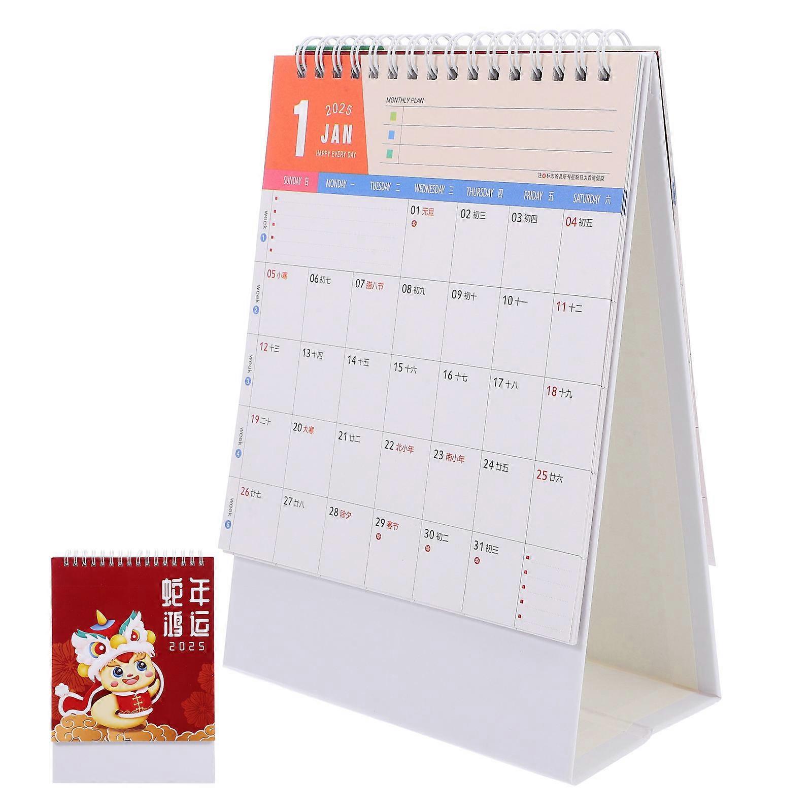 Standing Desktop Calendar Red 21.00X15.50X8.00CM Note Recording Meeting Scheduling Office Use 1Set