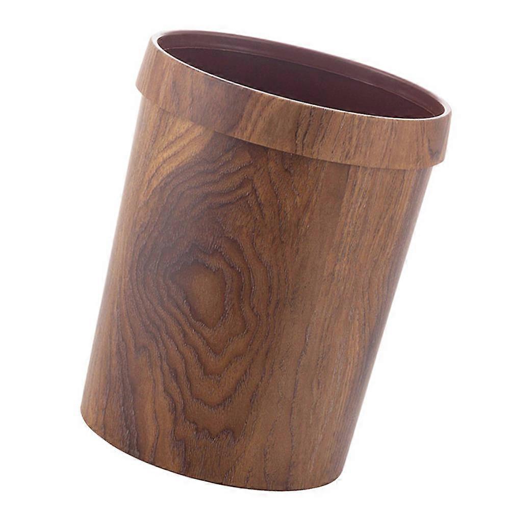 Retro Style Trash Can with Wood Grain Design for Home Use Plastic Material 1 Pc