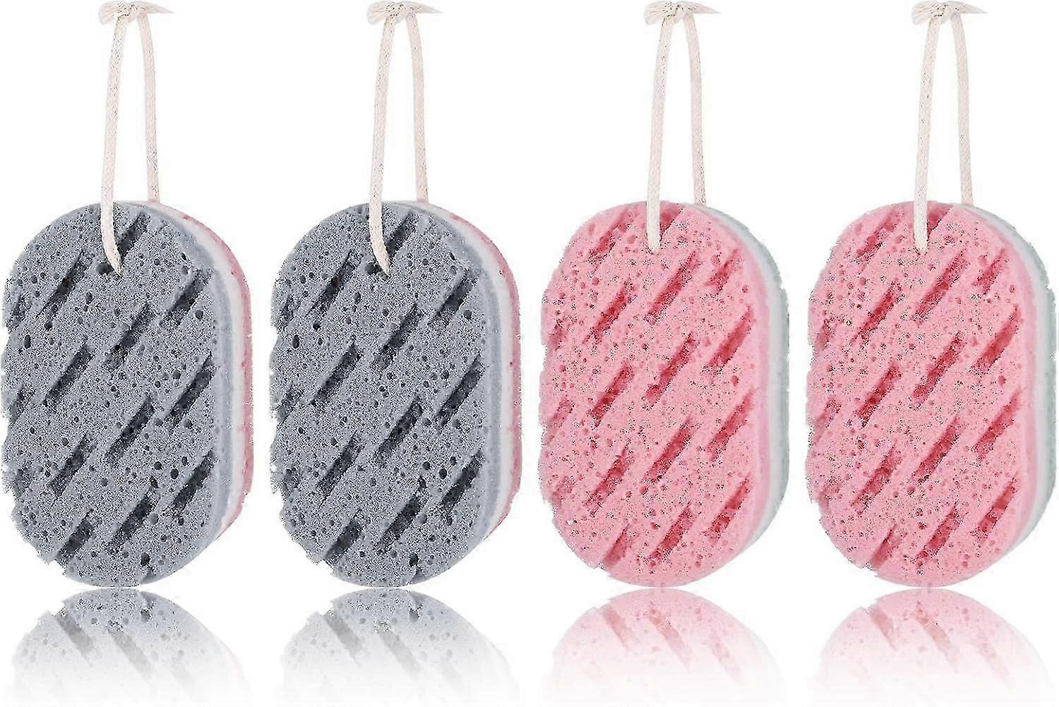 4er-Pack Peeling-Badeschwamm, doppelseitiger Duschschrubber