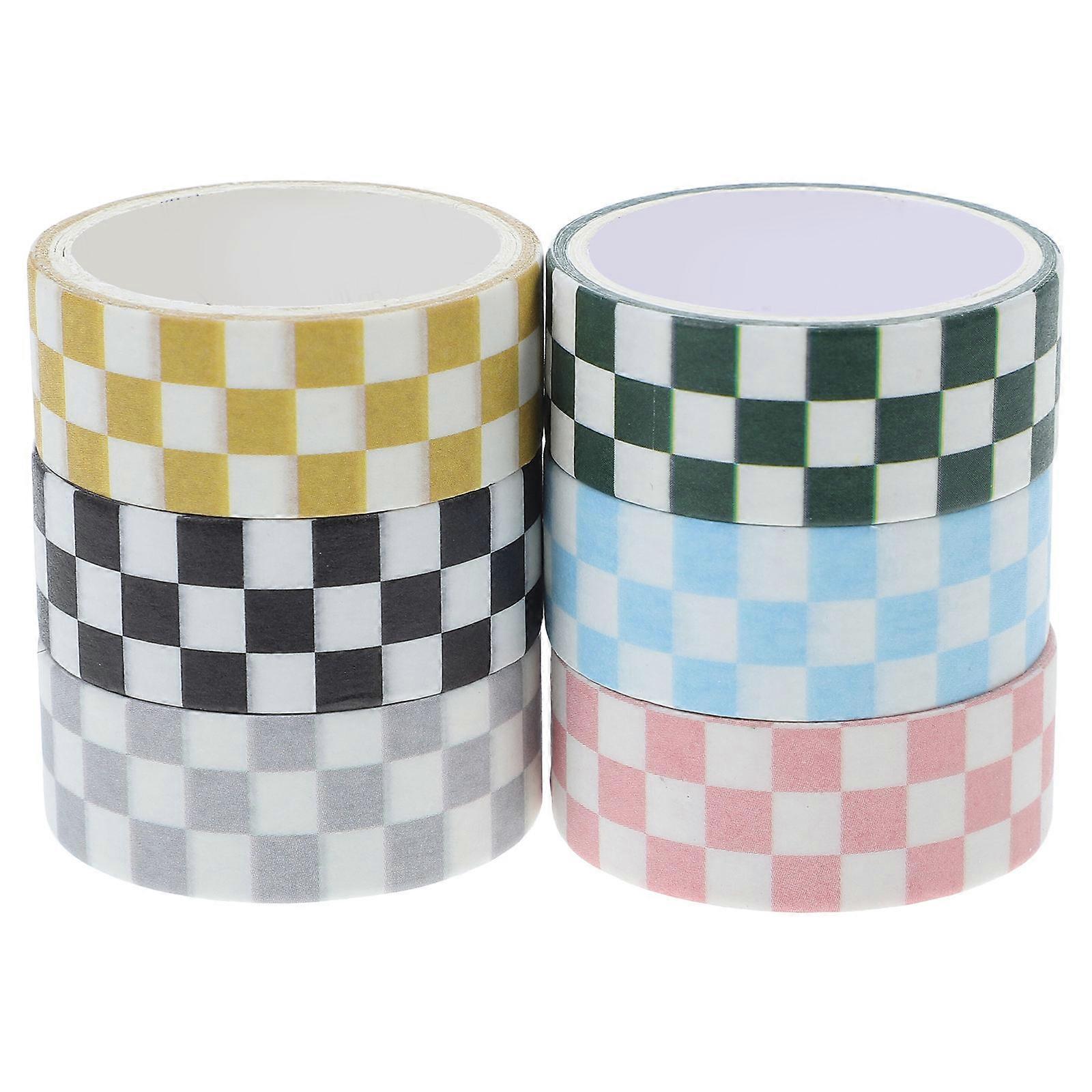 6 Rolls of Decorative Grid Washi Tape for Scrapbooking and DIY Projects in Mixed Colors