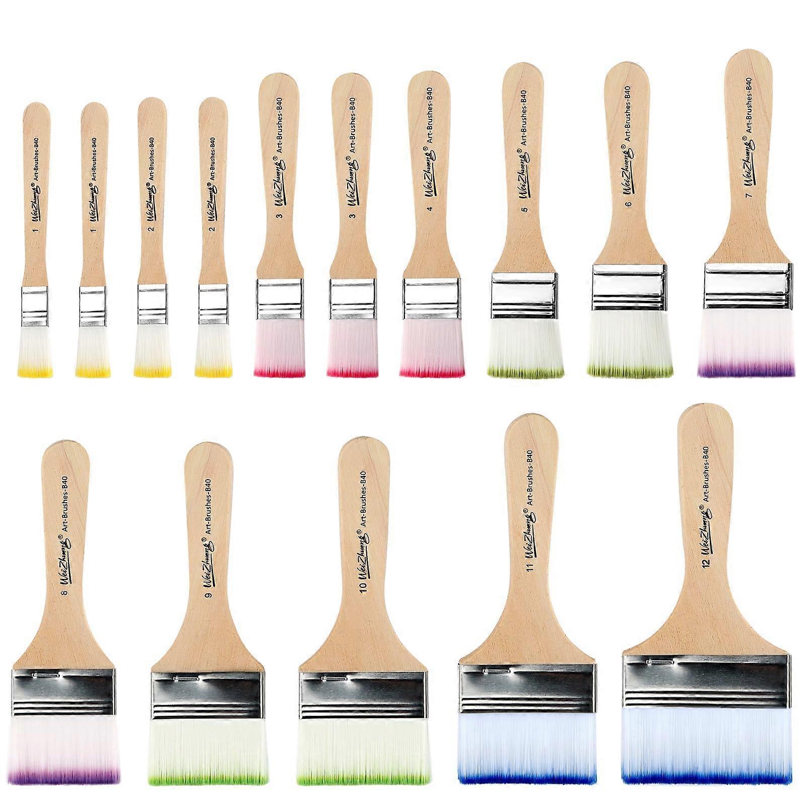 Acrylic Paint Brushes Set - 15 Pieces, 12 Sizes, Flat Wooden Handle Artist Brushes for Painting, Graffiti, and Watercolor