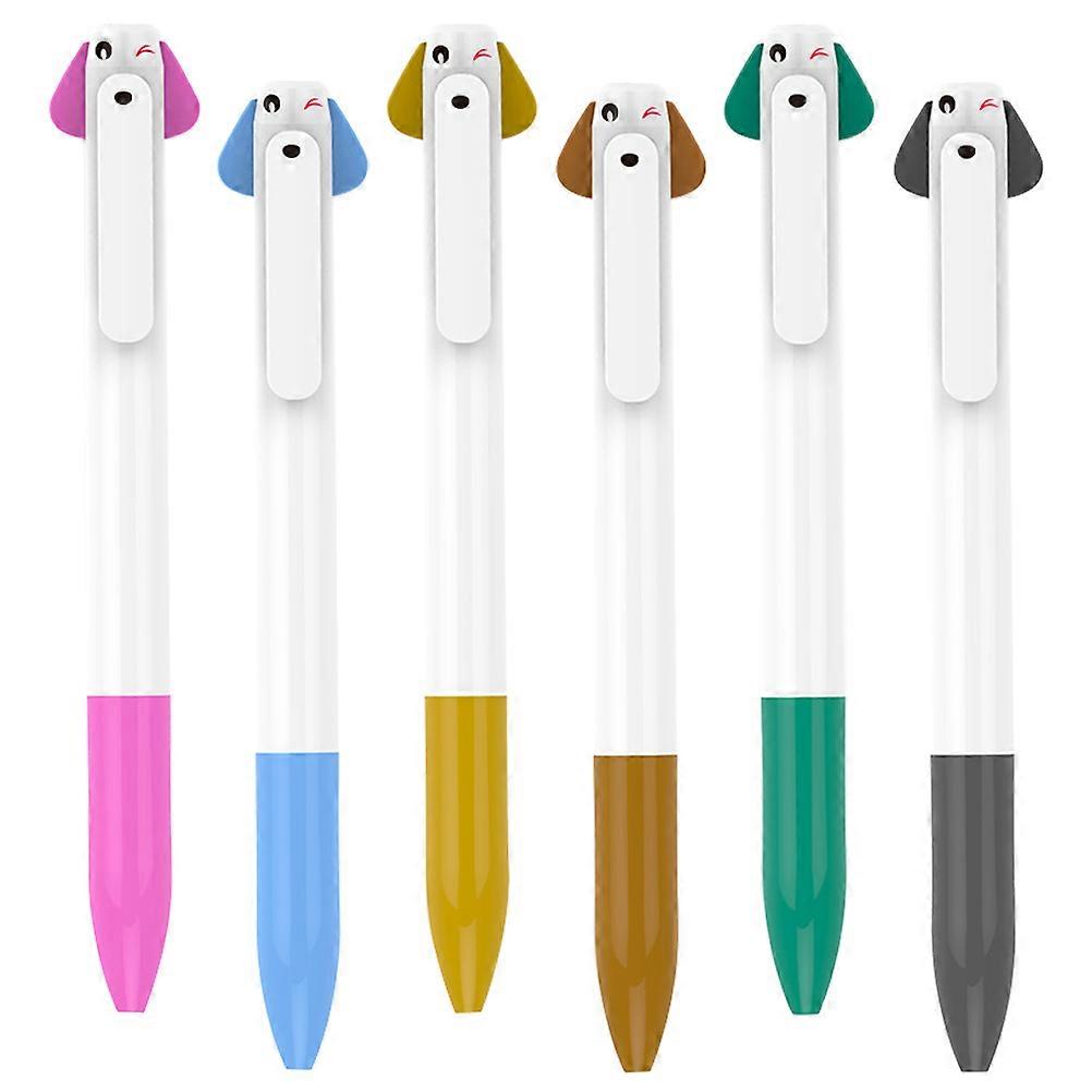 Cartoon Multicoloured Ballpoint Pens Press Type Studying Tools For Children 6Pcs