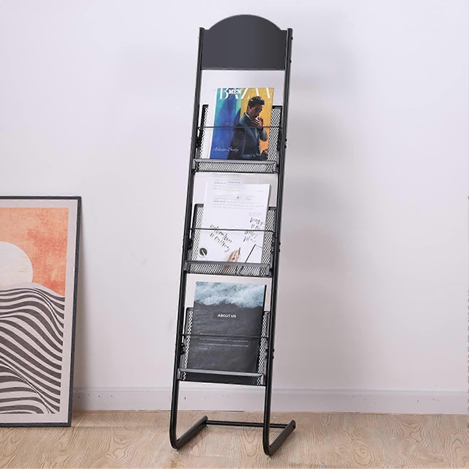 حامل مجلات محمول ذو أرضية ضيقة، حامل مجلات معدني قابل للإزالة لديكور المكتب، أسود وأبيض، 126 سم