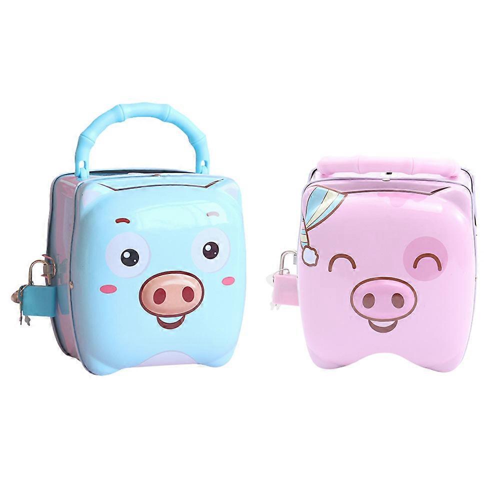 Adorable Pig Shape Coin Box Made of Strong Iron for Storage Assorted Color 2pcs