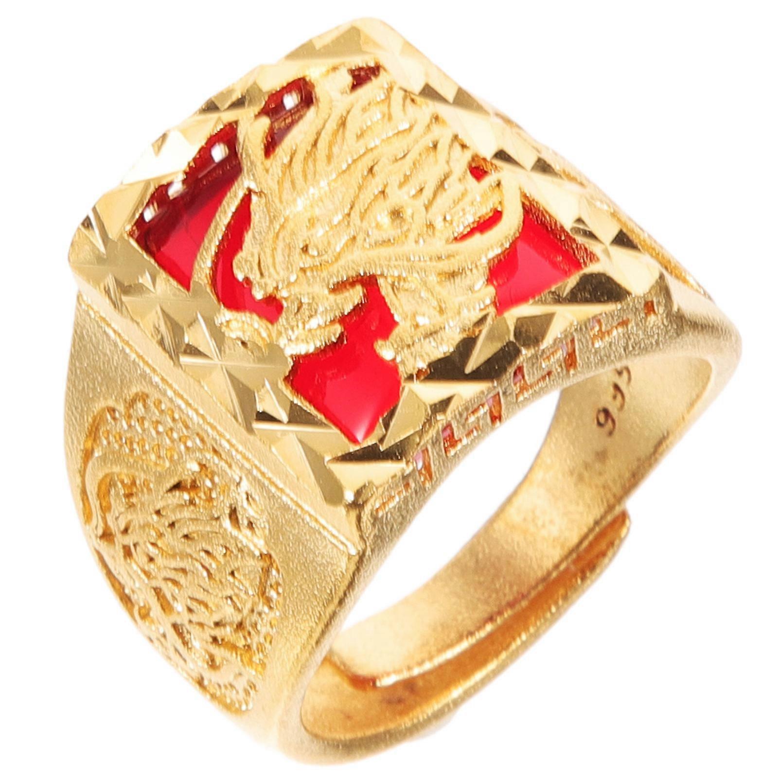 Dragon Rings For Men Adjustable Open Ring Golden Plated Chinese Style Square 1Pack