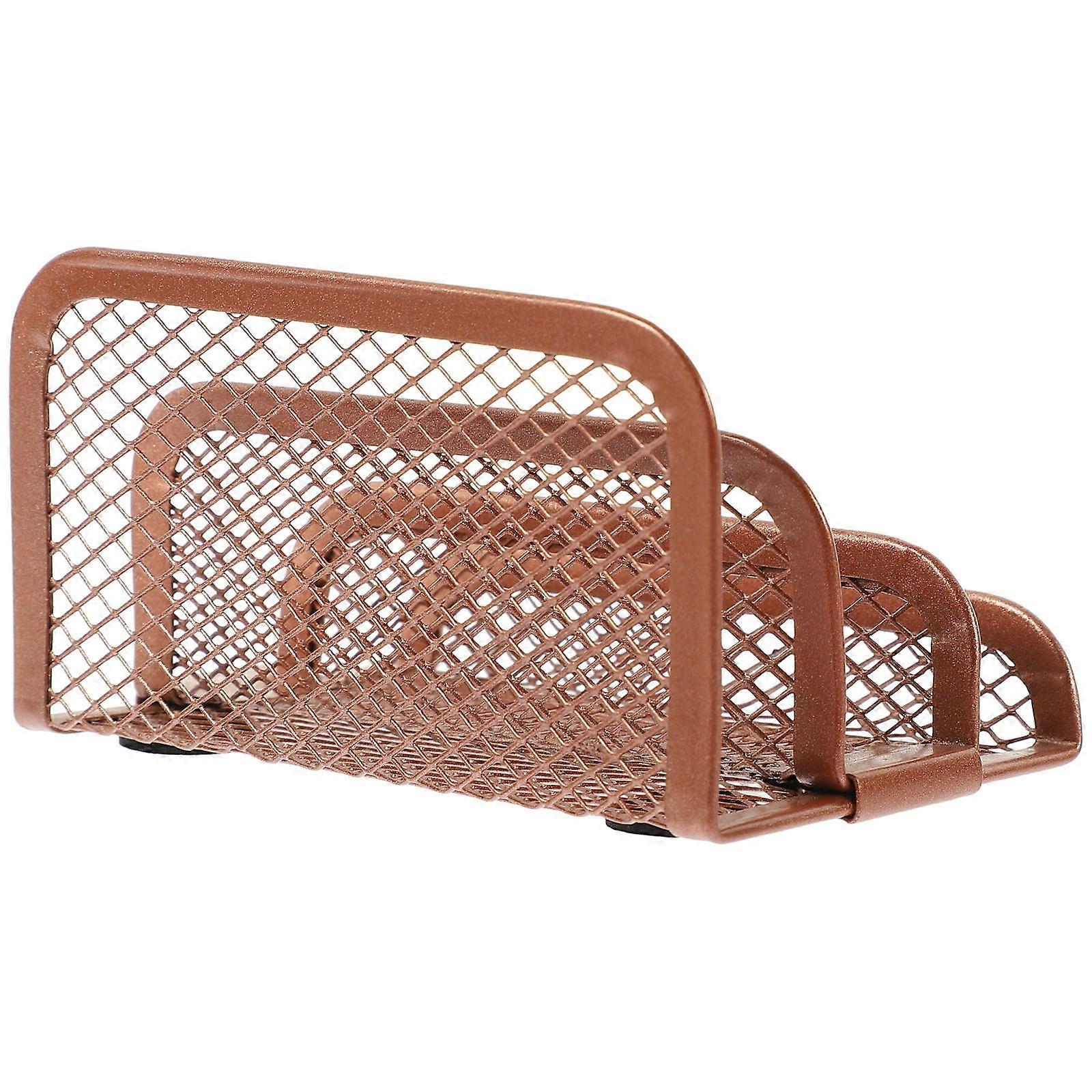 Rose Gold Metal Desktop File Holder Organizer for Office, Home, Classroom, and Library Use – Vertical Book and Magazine Storage Rack