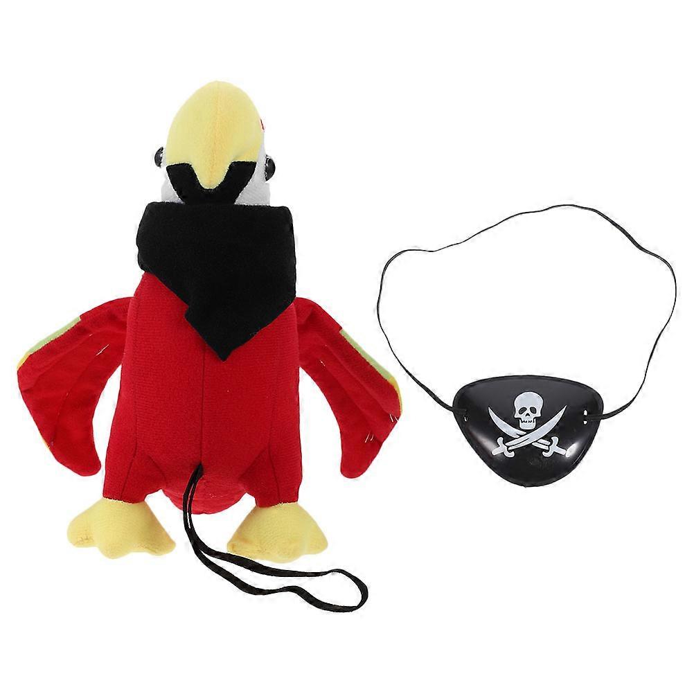Pirate Parrot Plush Shoulder Accessory with Eye Patch Scarf for Halloween Cosplay, Stage Performance, and Photo Props