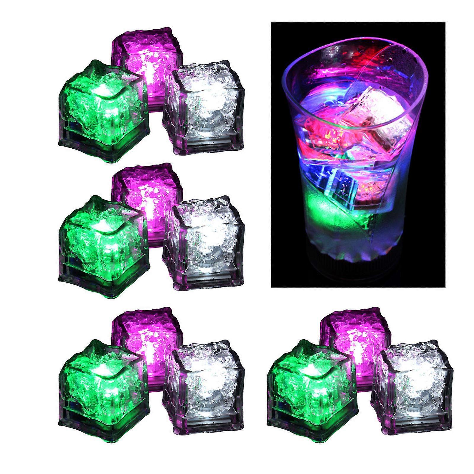 12PCS LED Ice Cubes Liquid Induction Electronic Components Colorful Glitter Glowing Flashing Ice Cubes 