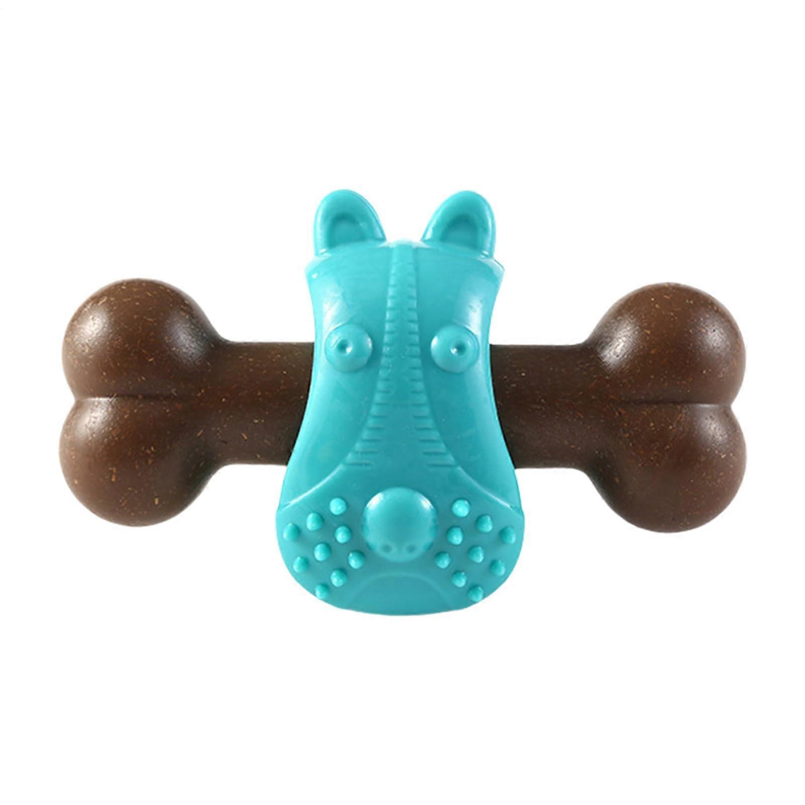 Dog Chew Toy Bone-Shaped Puppy Chew Trainer With Slow Feeder Interactive Dental Cleaning Blue