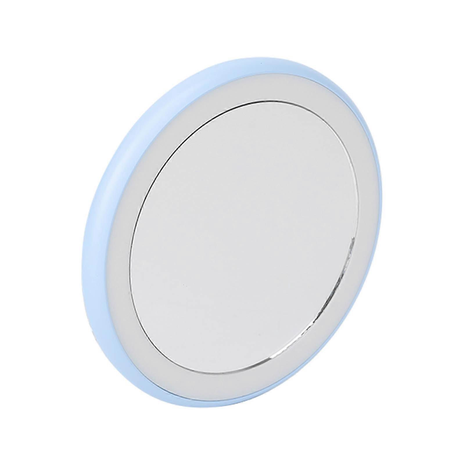 12pcs Light Chips LED Lighted Travel Makeup Mirror Round Shape Battery Version Compact Makeup Mirror Sky Blue