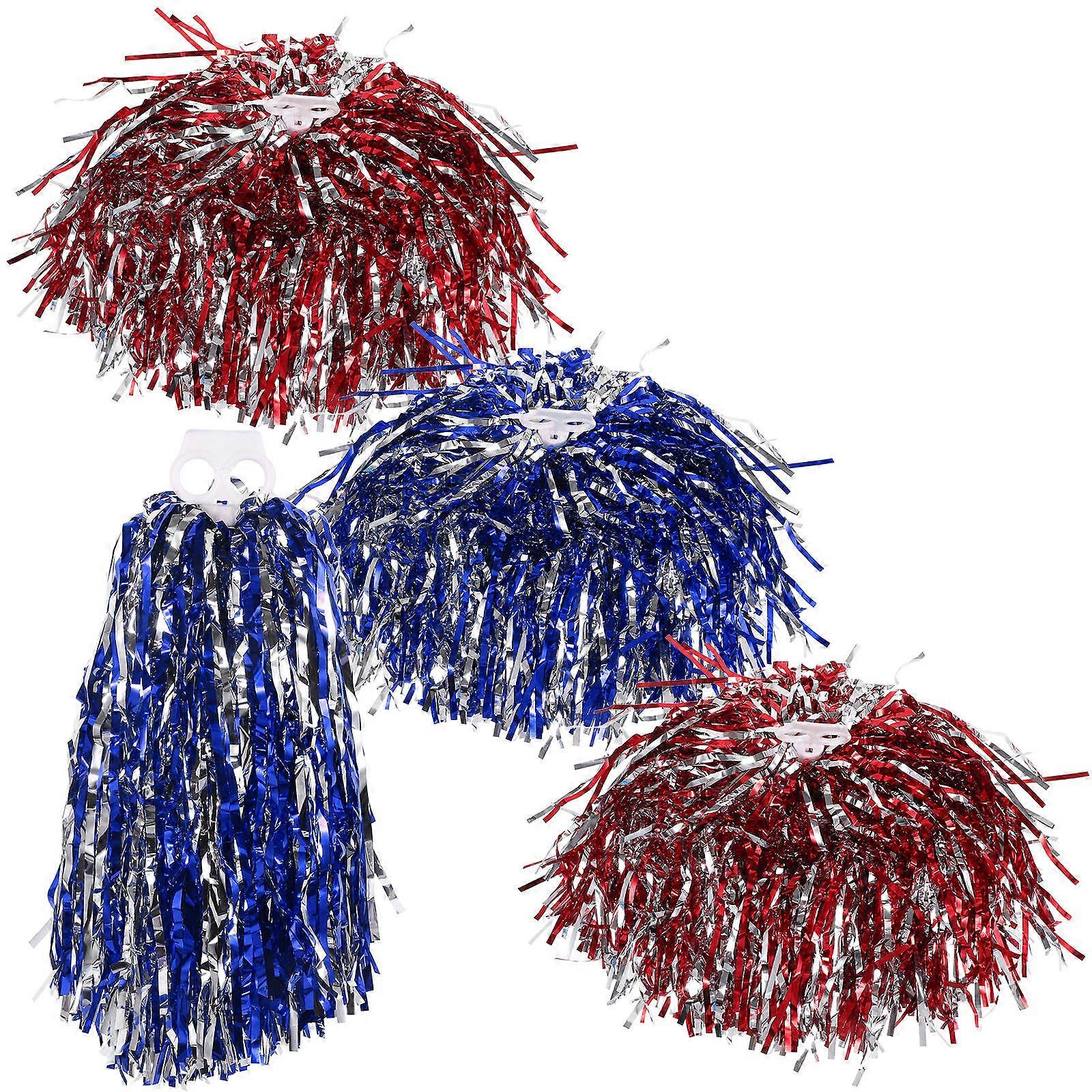 Cheering Cheerleading Poms Set Red Mixed Silver Portable 4Set