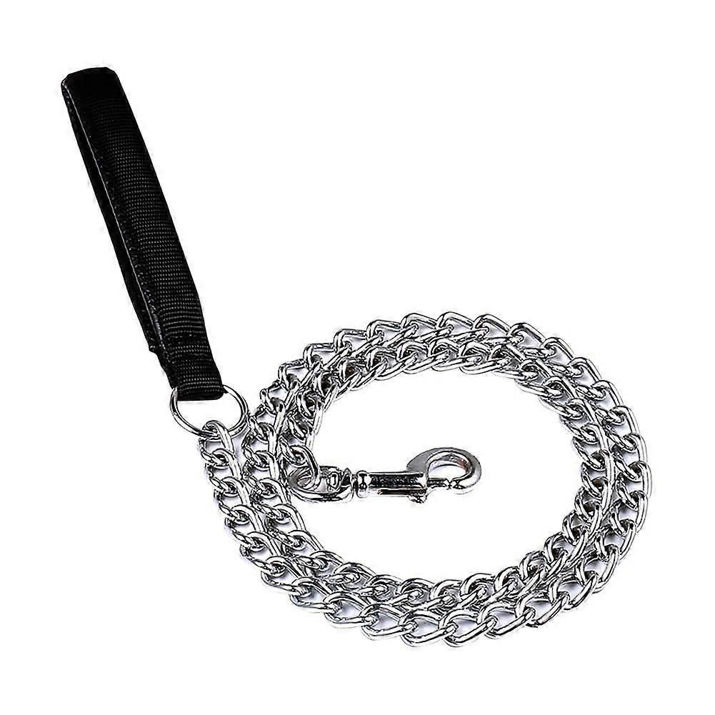Metal Chain Dog Leash 120cm 3mm Heavy Duty Chew Resistant with Padded Handle for Medium and Large Dogs