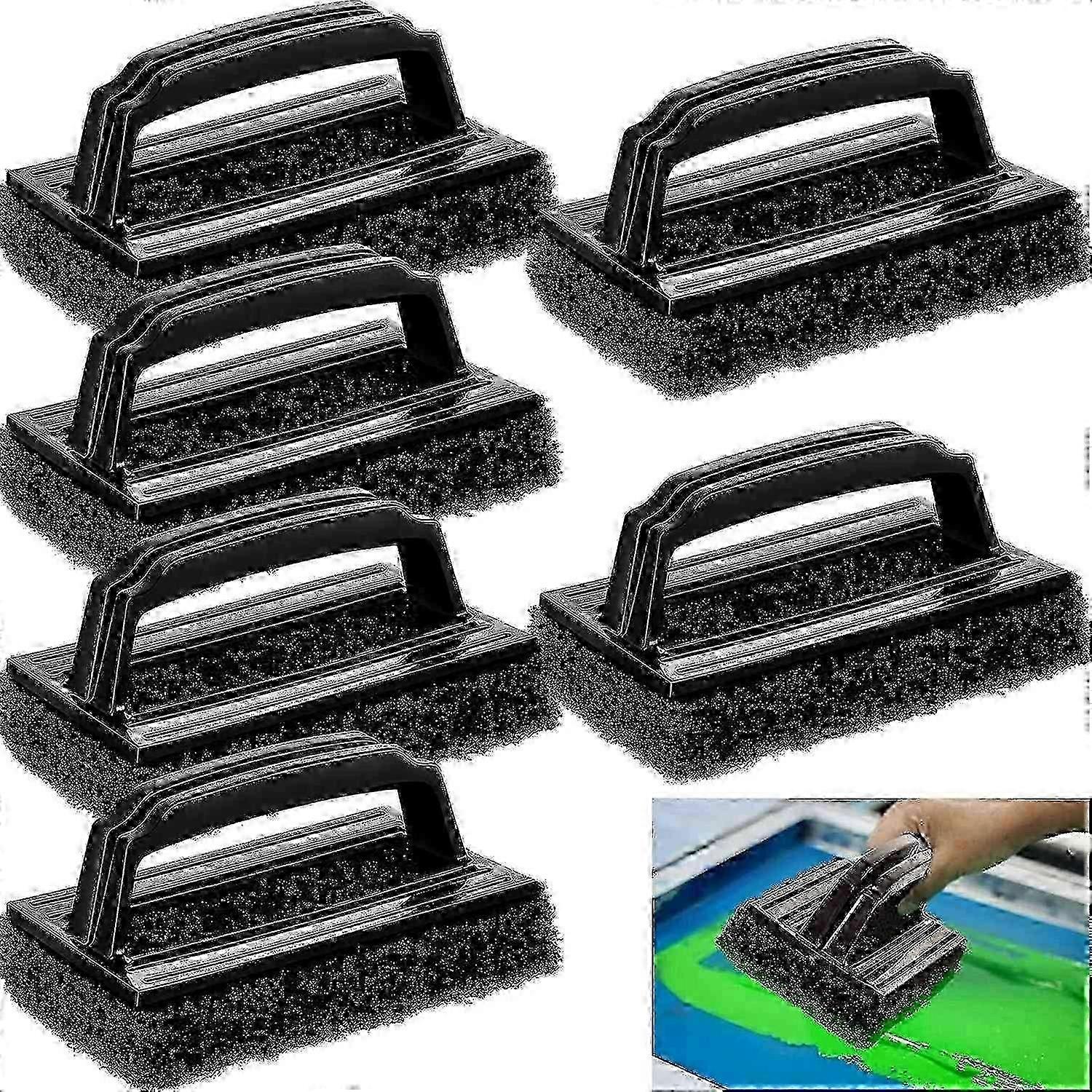 ZENGO 6 Pcs Screen Printing Scrub Pad with Black Handle Screen Print Ink Scrub Brush Chemical Resistant