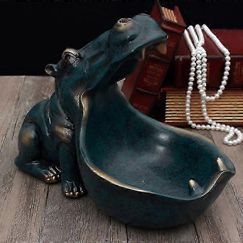 Big Mouth Hippo Storage Figurine Key Bowl Resin Hippo Candy Dish Home Decor