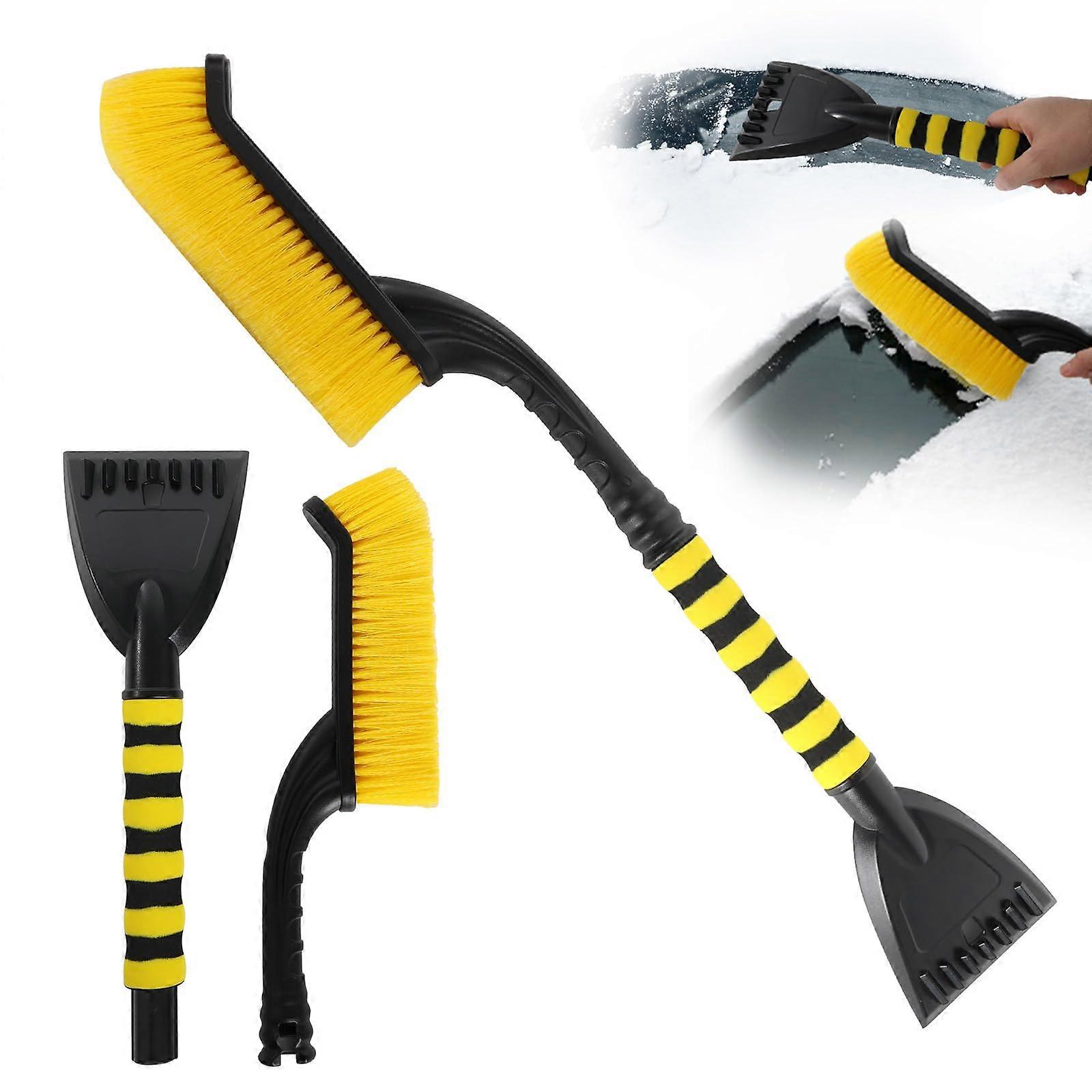 Car Ice Scraper, 2in1 Snow Brush, Ice Scraper and Cleaning Brush, Car Ice Scraper with Ergonomic Foam Handle for Cars, Trucks and SUVs, Yellow