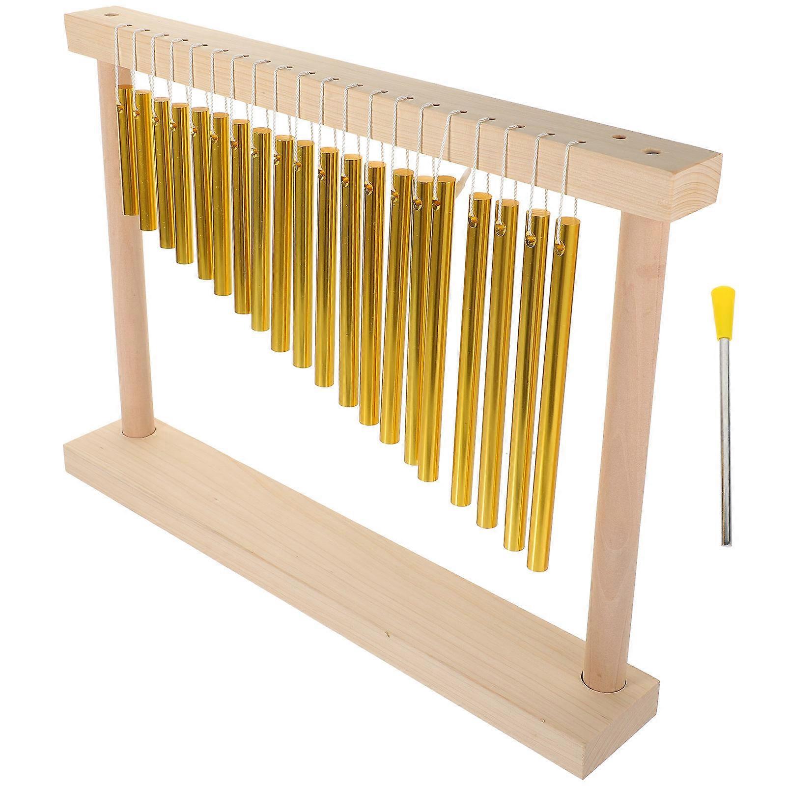 Percussion Instrument Wind Chime Solid Copper Pipe Golden Color Rectangular Shape Auditory Stimulation 1Set