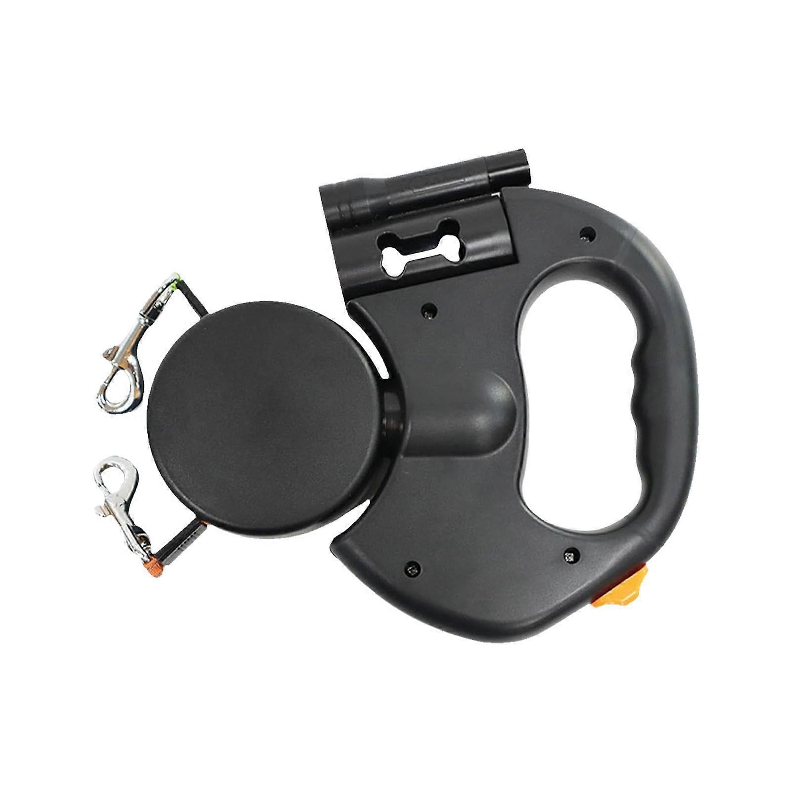 Double retractable dog leash – sturdy dog leash – ergonomic, practical hook, automatically untangles, for small, medium, and large dogs, Black