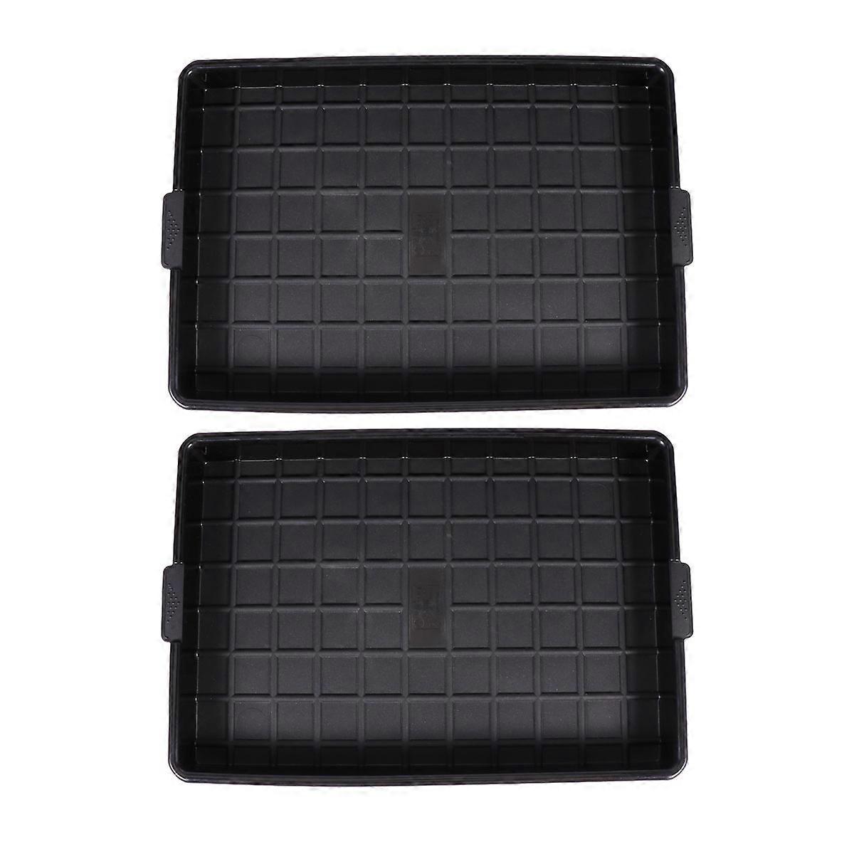 Indoor Plant Saucer Black Plastic Flower Pot Tray Creative Handle Design Root Control 33.5x23.5cm Prevent Soil Damage 2Set