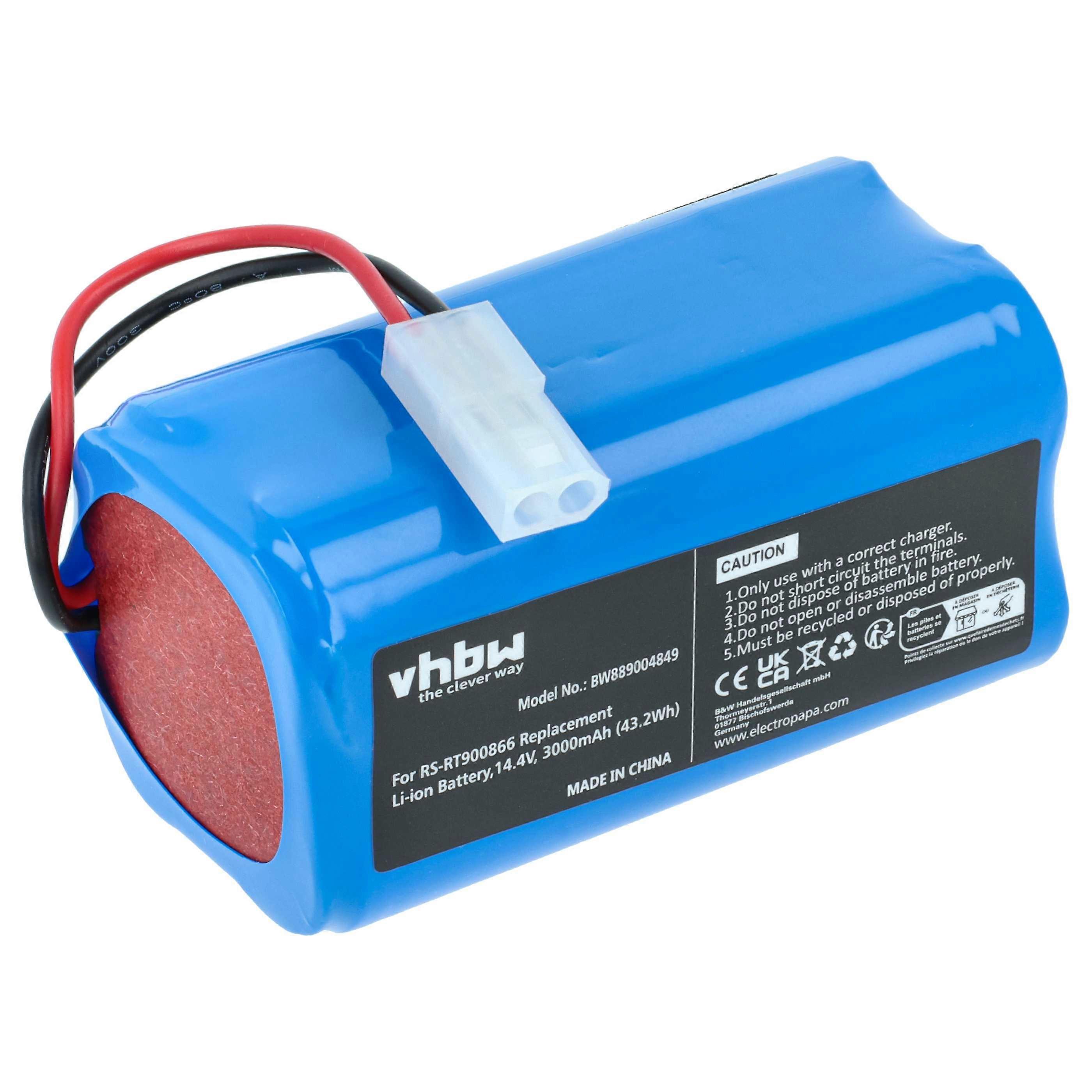 vhbw akkumulátorcsere a Rowenta RS-RT900866-hez a kék robotporszívóhoz (3000 mAh, 14,4 V, Li-Ion, ház nélkül)