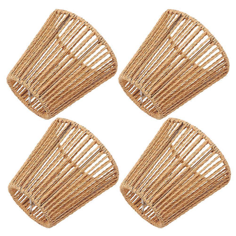 Ceiling Lamp Shade Hand Woven Simulation Rattan Lampshade For Bedroom Pendant Light Cover 13.80X13.00X9.20CM Light Diffusion 4Pcs