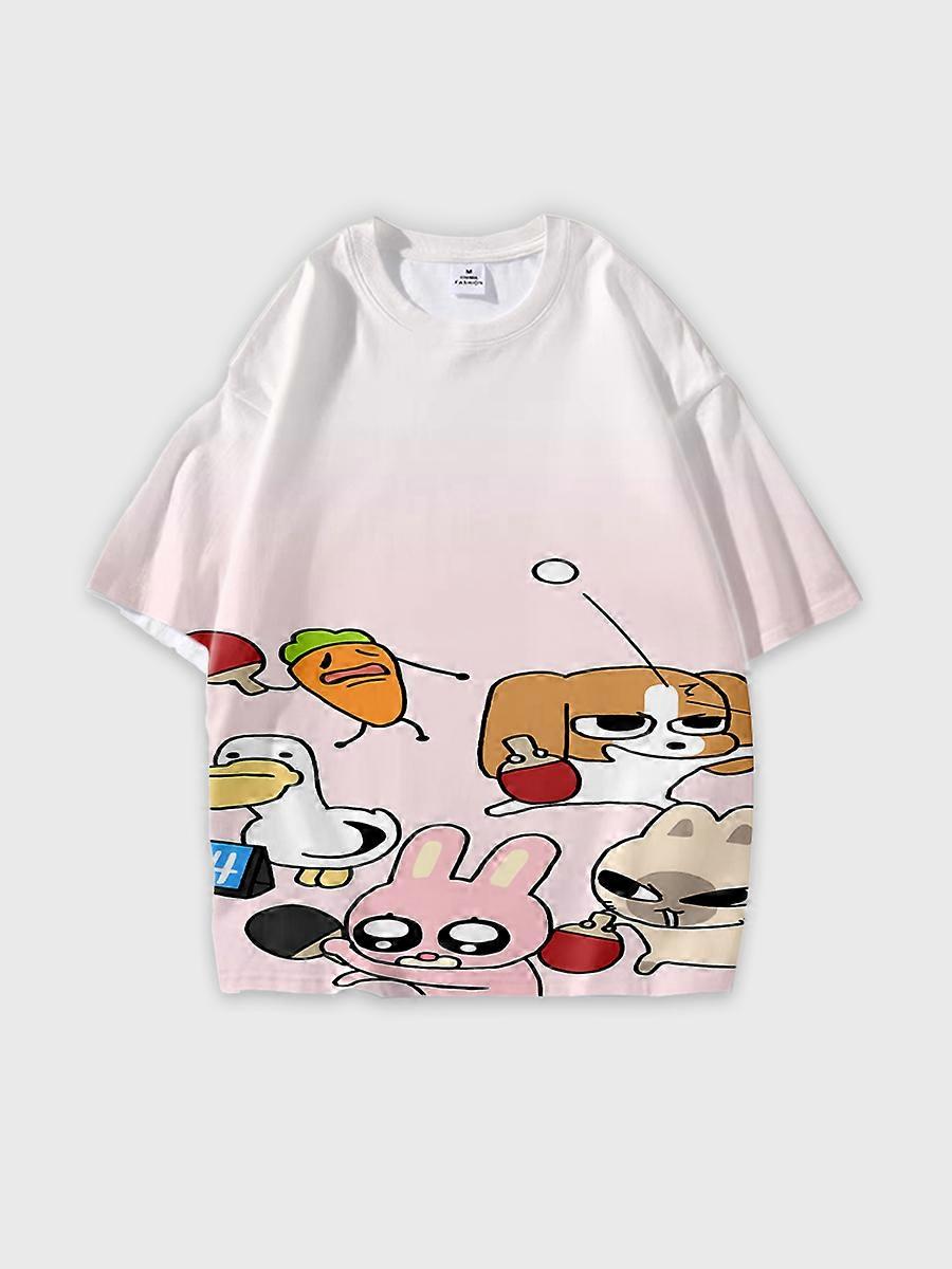 T-shirt round neck Cartoon Role Pattern loose short sleeve D3263