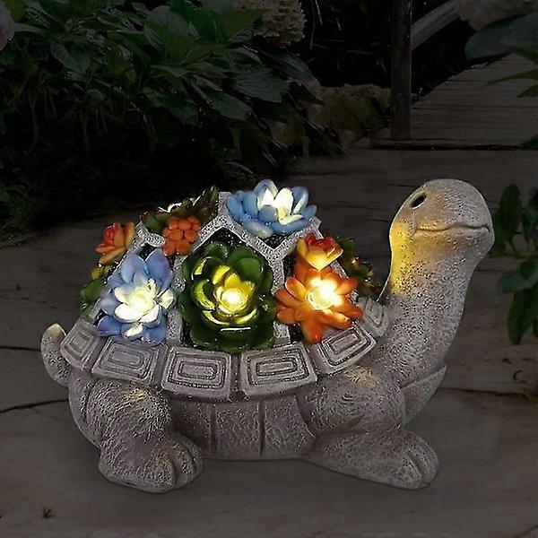 Solar Turtle Statue Garden Decorations Outdoor Decor, Garden Turtle Figurine Decor With Succulent And Solar Powered Led Lights