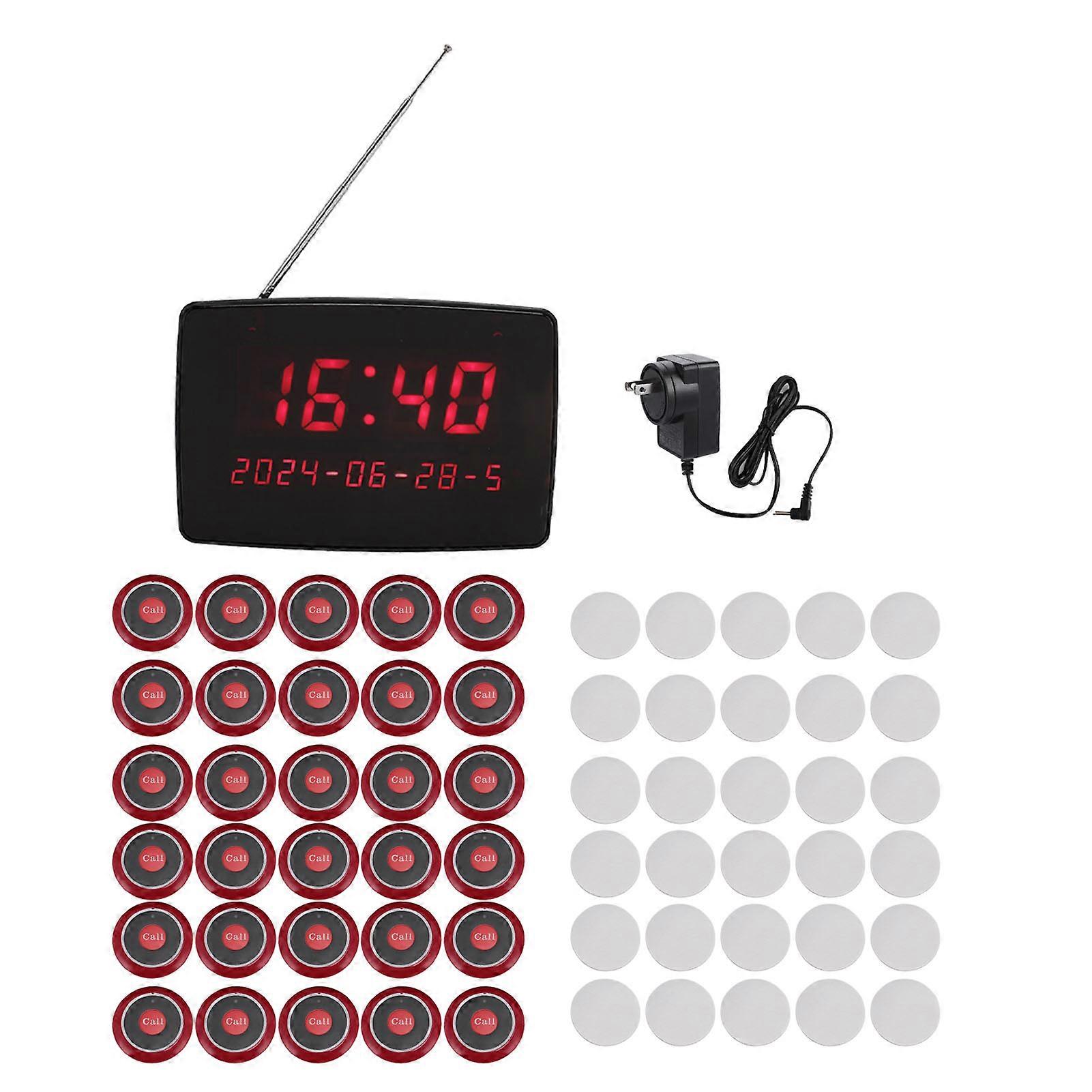 Wireless Calling System 30 Call Buttons with 1 Display Receiver IPX4 Waterproof Pager for Restaurant Hotel Cafe US Plug 100-240V