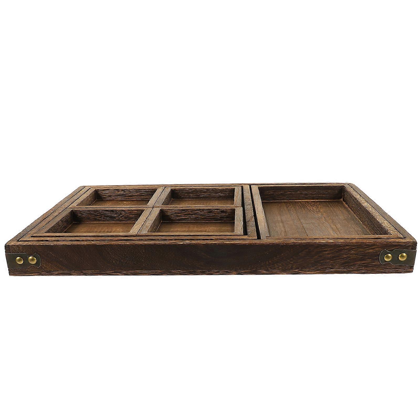Rectangular Serving Tray Coffee Table Snack Plate For Outdoor Picnics Light Brown Storage 1 Set