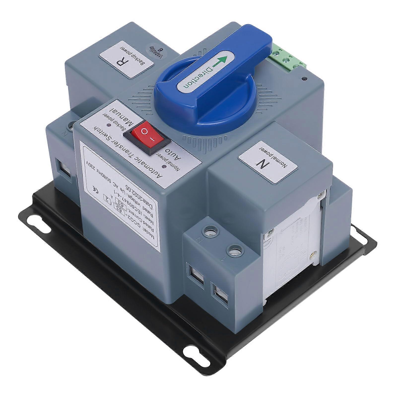 Automatic Switch 63A 2P Dual Power Supply Transfer Switch with Manual/Automatic Buttons for Fire Fighting and Airports