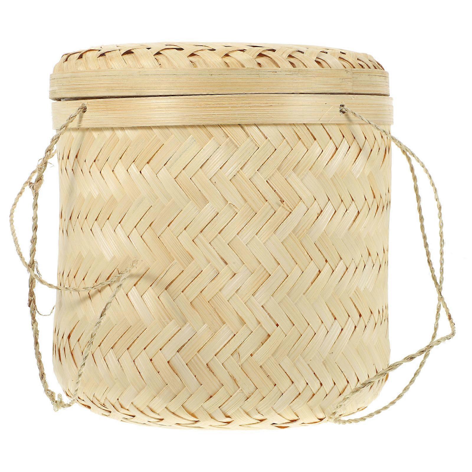 Bamboo Woven Storage Basket Handmade Tea Bucket for Home Light Brown Practical