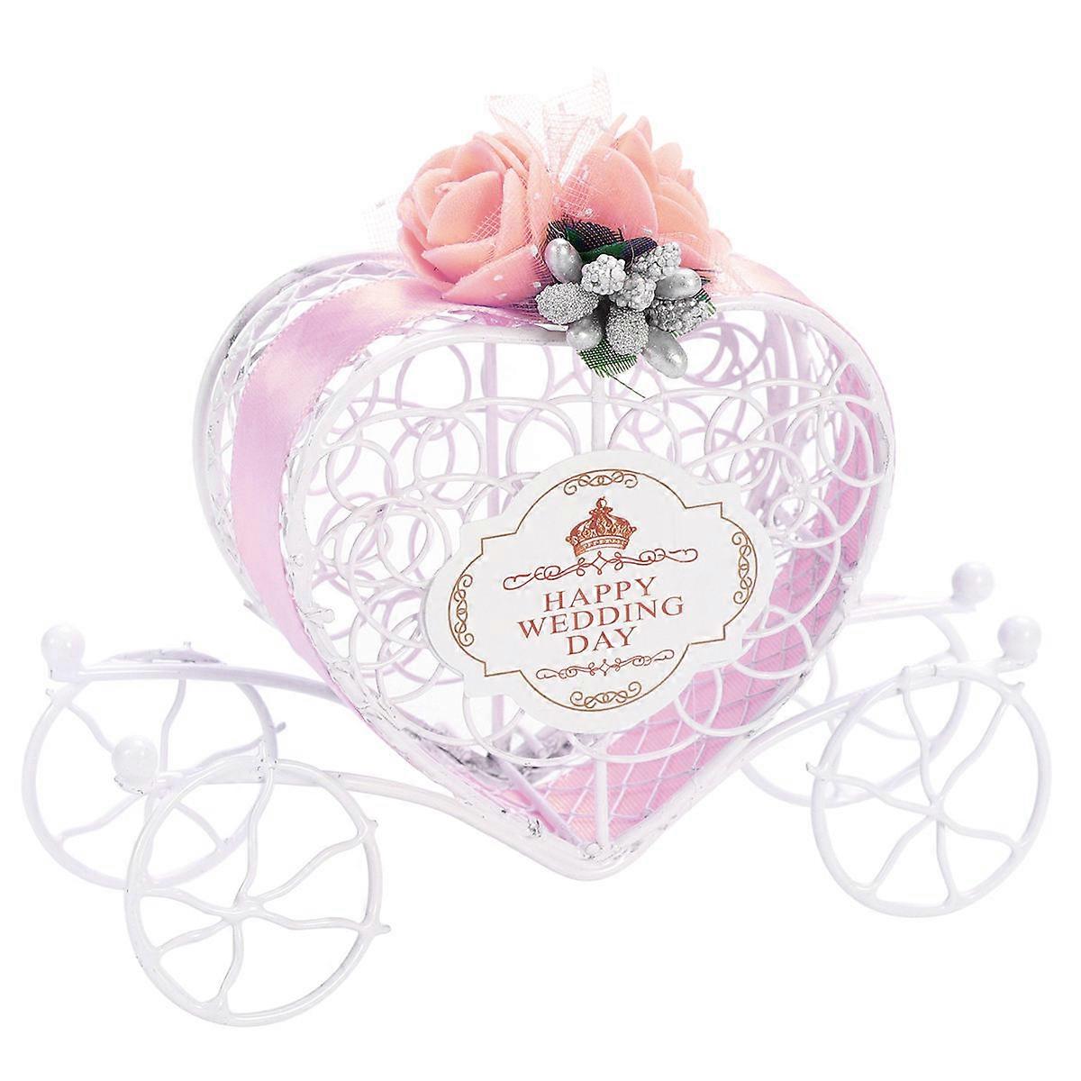 Pink Candy Box with Pumpkin Carriage Design for Wedding Adds Romantic Atmosphere andlasting Iron