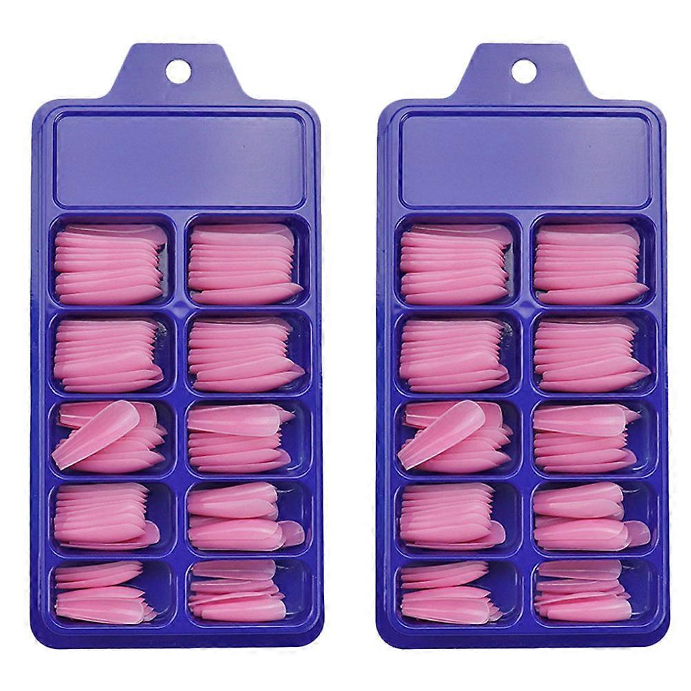 200pcs Coffin Press On Nails with Pink Plastic Full Nail Design for DIY Use and Realistic Look