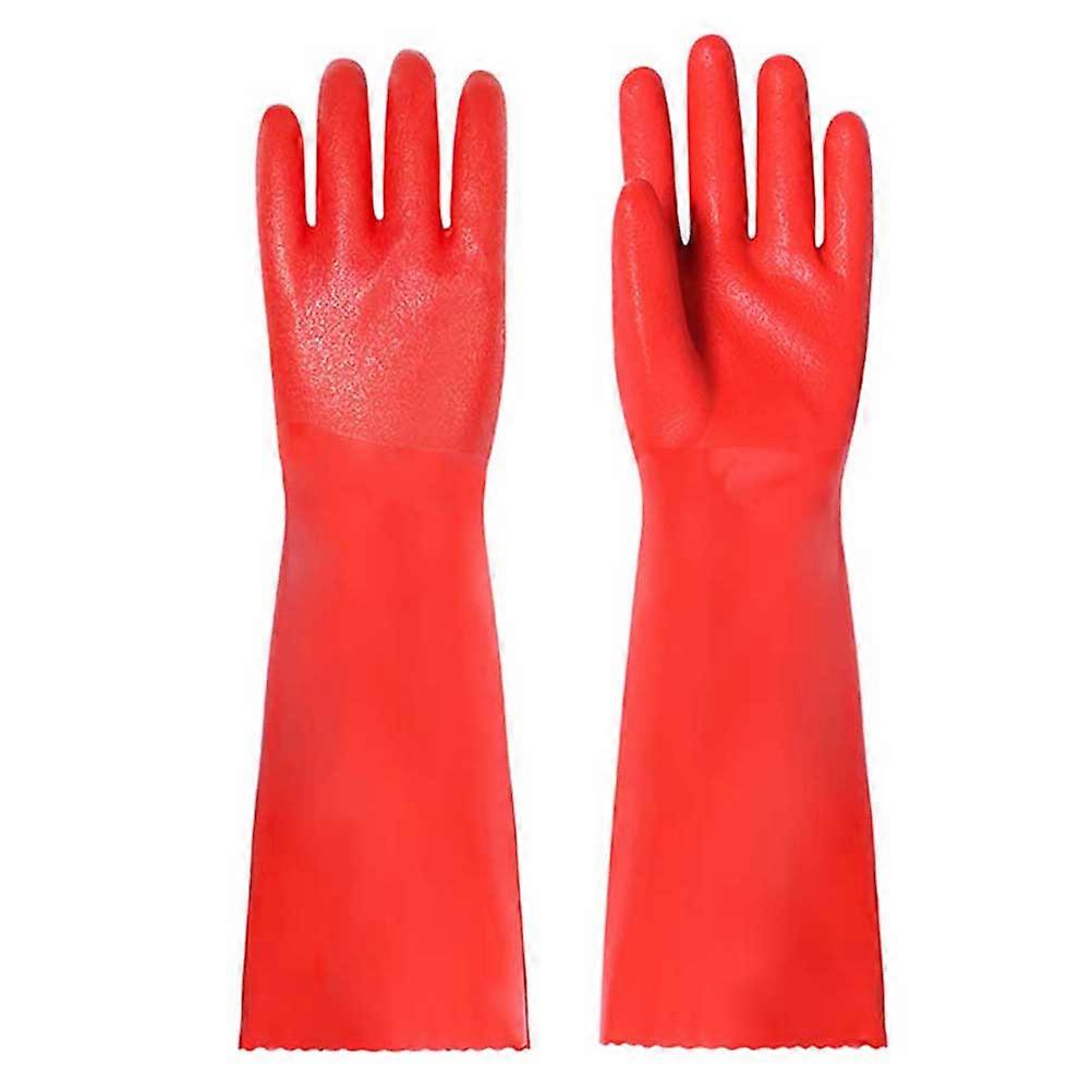 PVC Dishwashing Gloves with Nonslip Design for Kitchen Cleaning and Housework Red Length 35cm