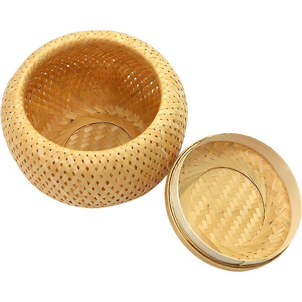 Bamboo Woven Tea Canister Storage Multi-Functional Home Use 10x10cm Beige 1Set