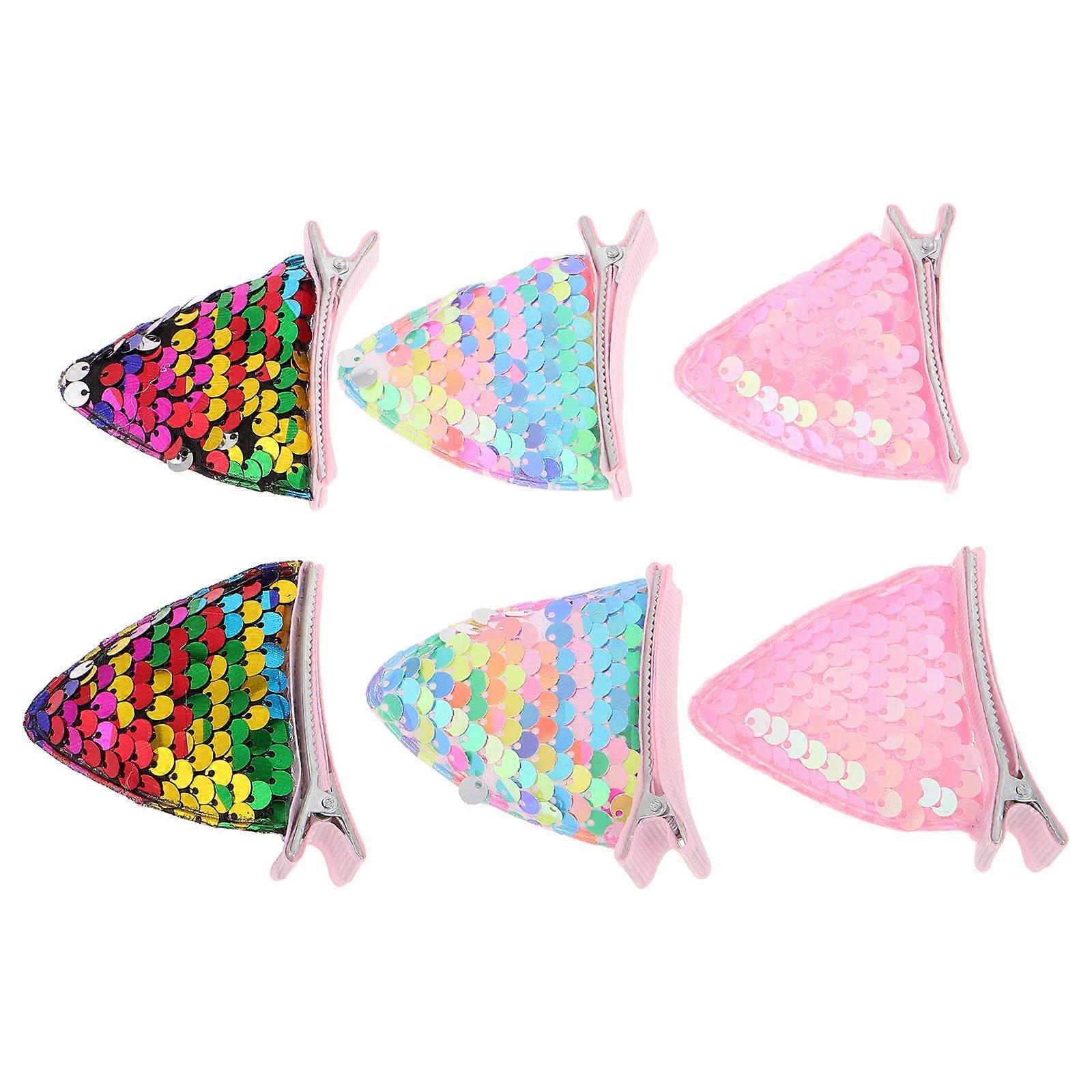 Sequins Cat Ear Hairpins For Toddlers Girls Everyday Use Assorted Color Adorable Design 6Pcs