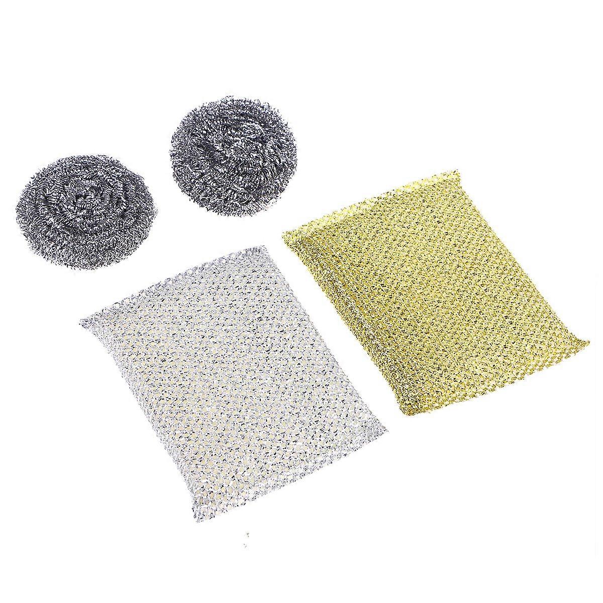 2 Sponges and 2 Steel Wools for Brush Dish Washing Scrub Set Random Color