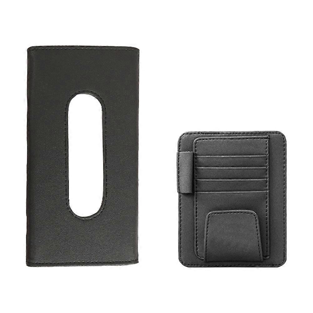 Visor Organizer with Tissue Holder and Cards Storage Bag in Black PU for Car Storage Solution