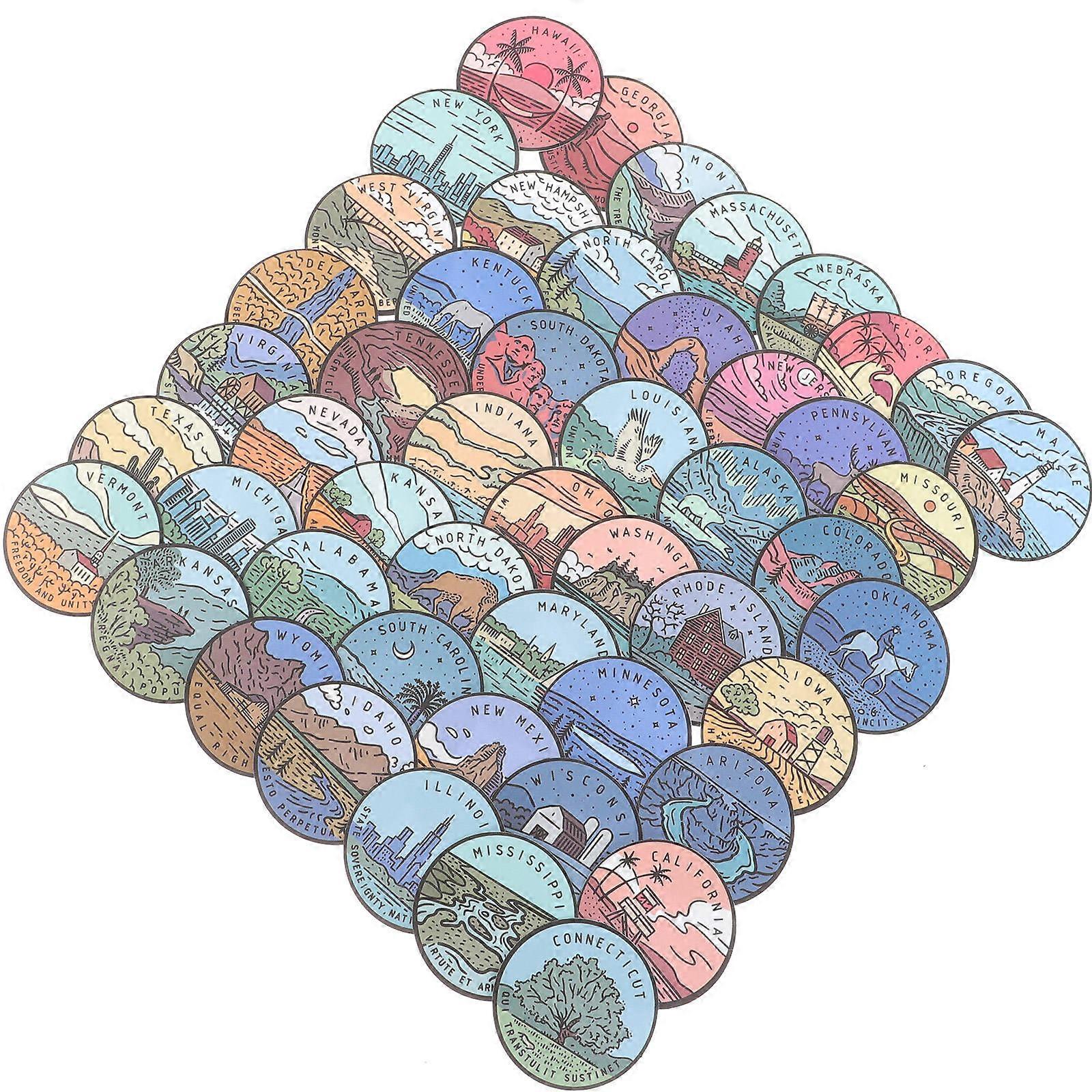 100Pcs Landscape Printing Stickers Waterproof Stickers For Theme Parties 5X5Cm Assorted Color PVC