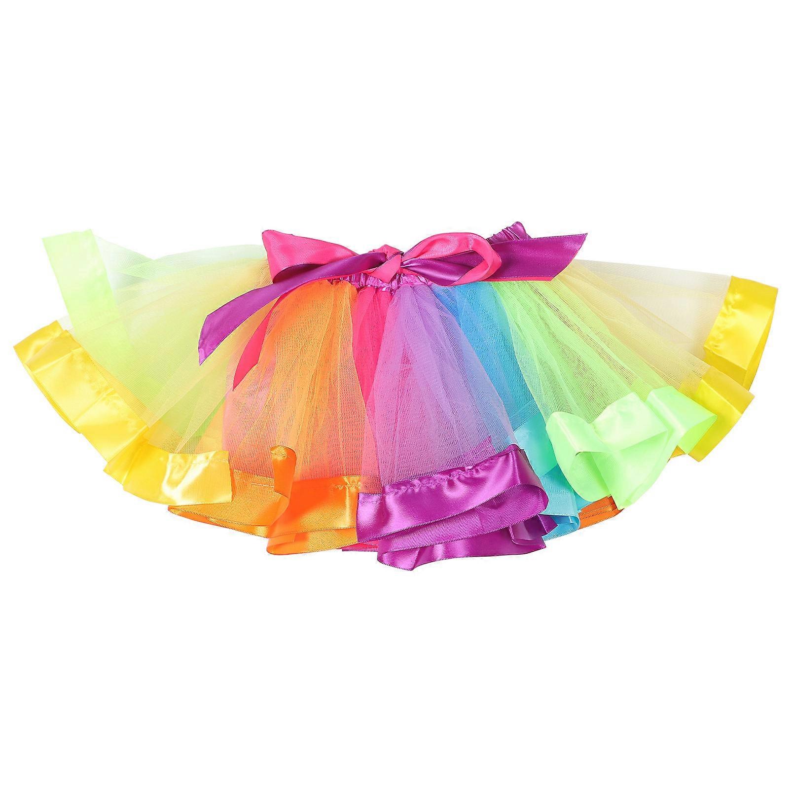 Girls Rainbow Tulle Skirt Performence Dress Perfect For Costume Parties Available In Multi Color With Comfortable Fit 1Pcs