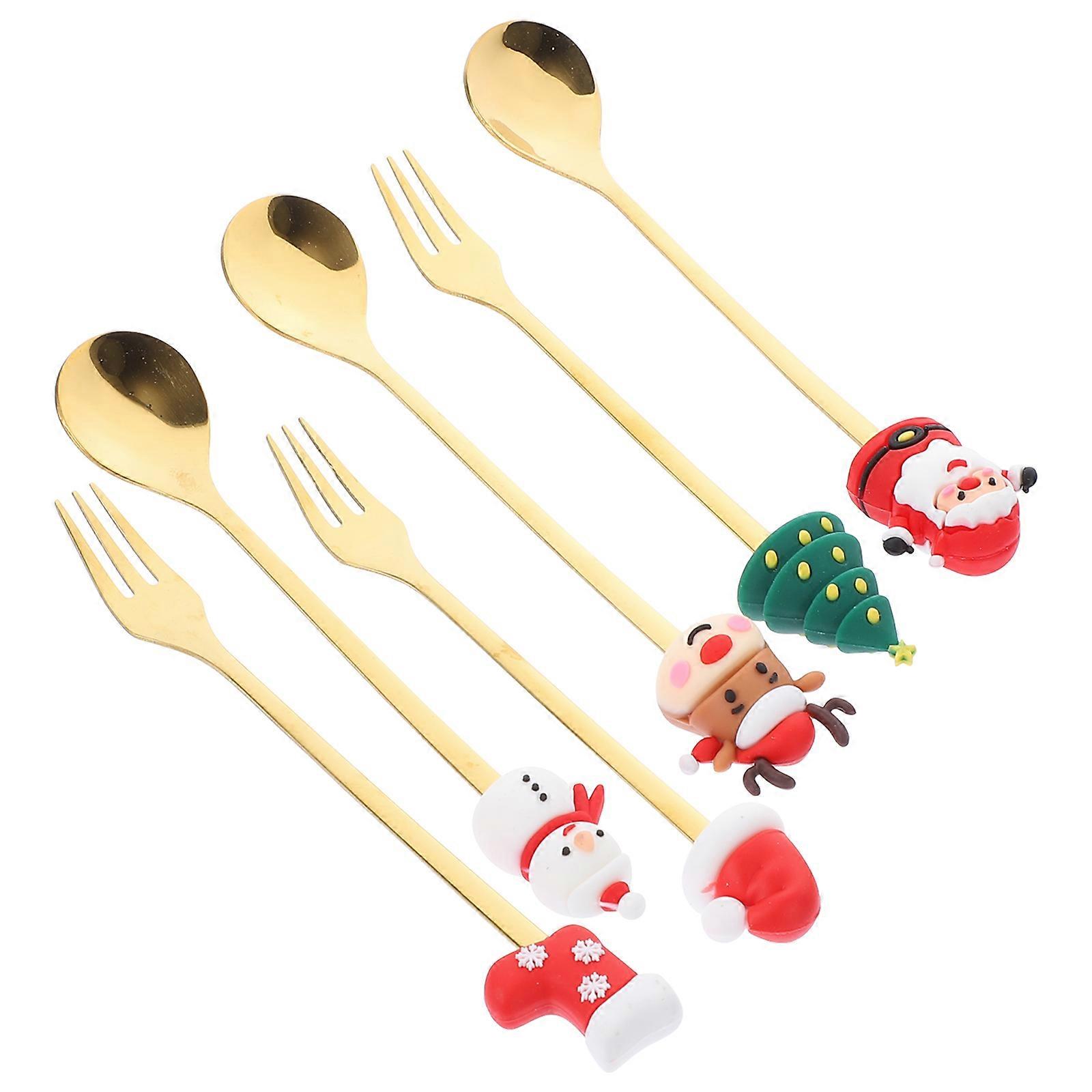 Christmas Themed Dessert Spoon And Fork Set 2.8X16.5CM Ideal Tableware For Christmas Party Use 1 Set