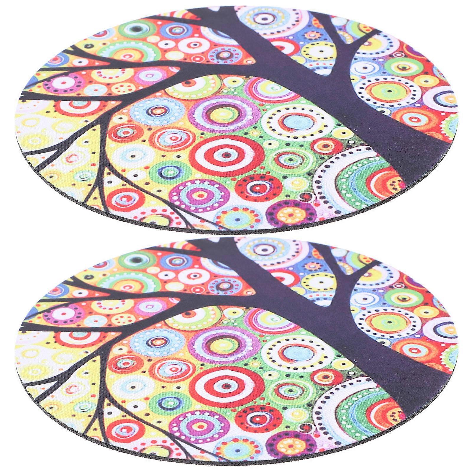 Office Mouse Pad 2Pcs Round Multi-Color Pattern For Size 22CM Diameter Smooth Mouse Movement Anti-Slip
