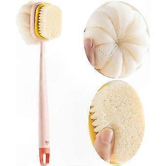 Exfoliating Body Brush with Loofah and Nylon, Pink Shower Scrubber for Men and Women