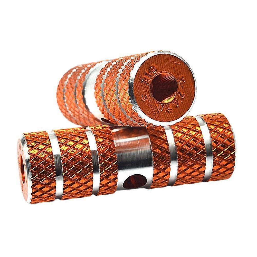 2 Pairs Solid Aluminum Alloy Bicycle Rear Foot Pegs with Anti-Slip Grooves for Stunt and Mountain Bikes, Orange