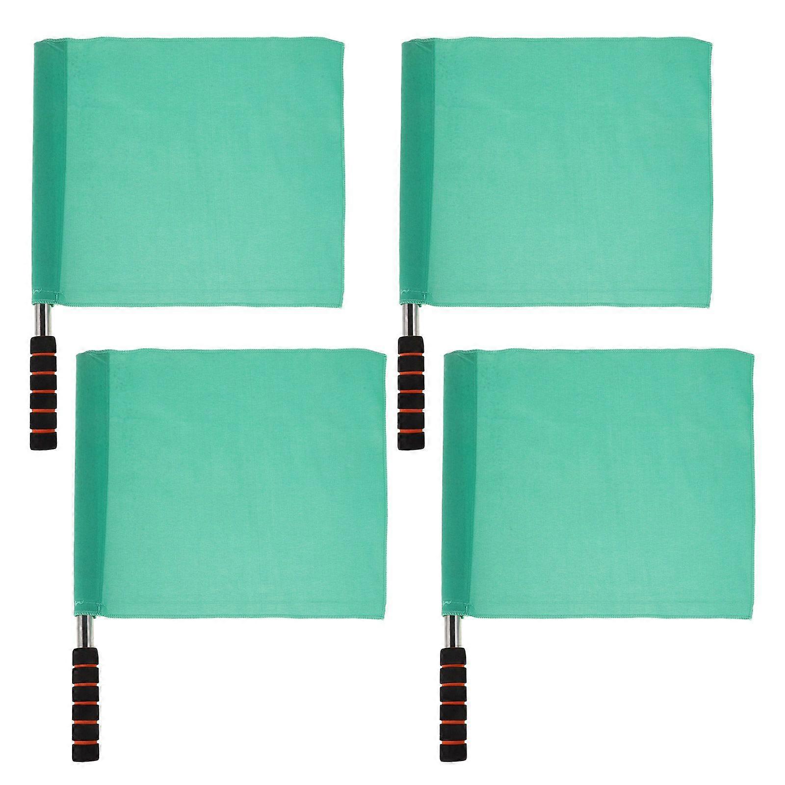 4pcs Track and Field Events Referee Flag Match Stainless Steel Pole Command Flag Hand Signal Flags (Green)
