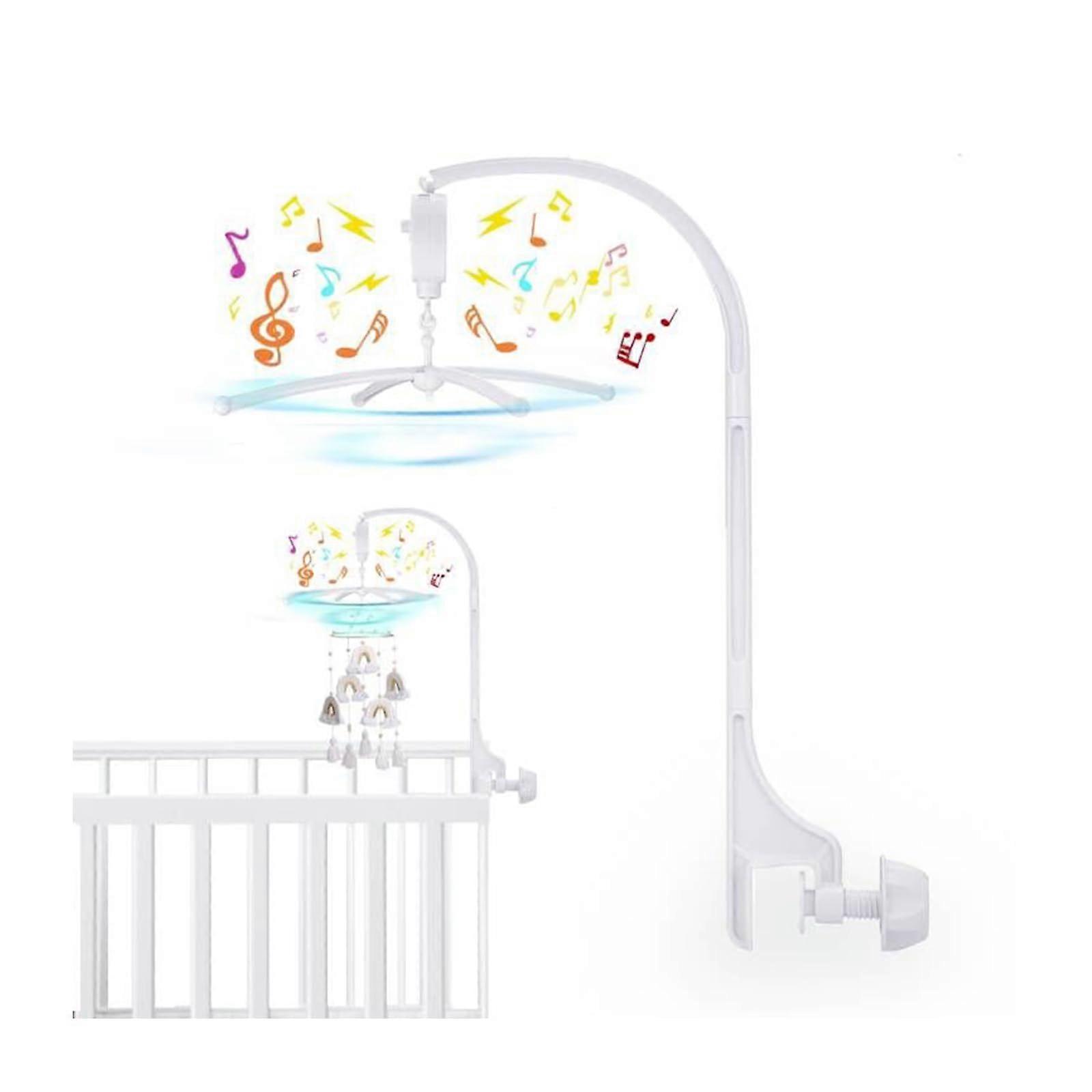 Baby Crib Mobile Arm with Mechanical Music Box and Extended Holder for Infant Cot White