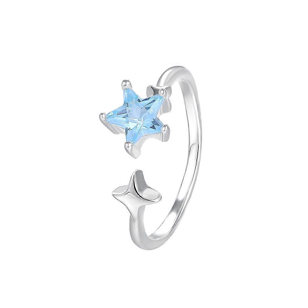 Ring, Women's Navy Blue Star Zircon S925 Sterling Silver Open Adjustable Versatile Index Finger Ring
