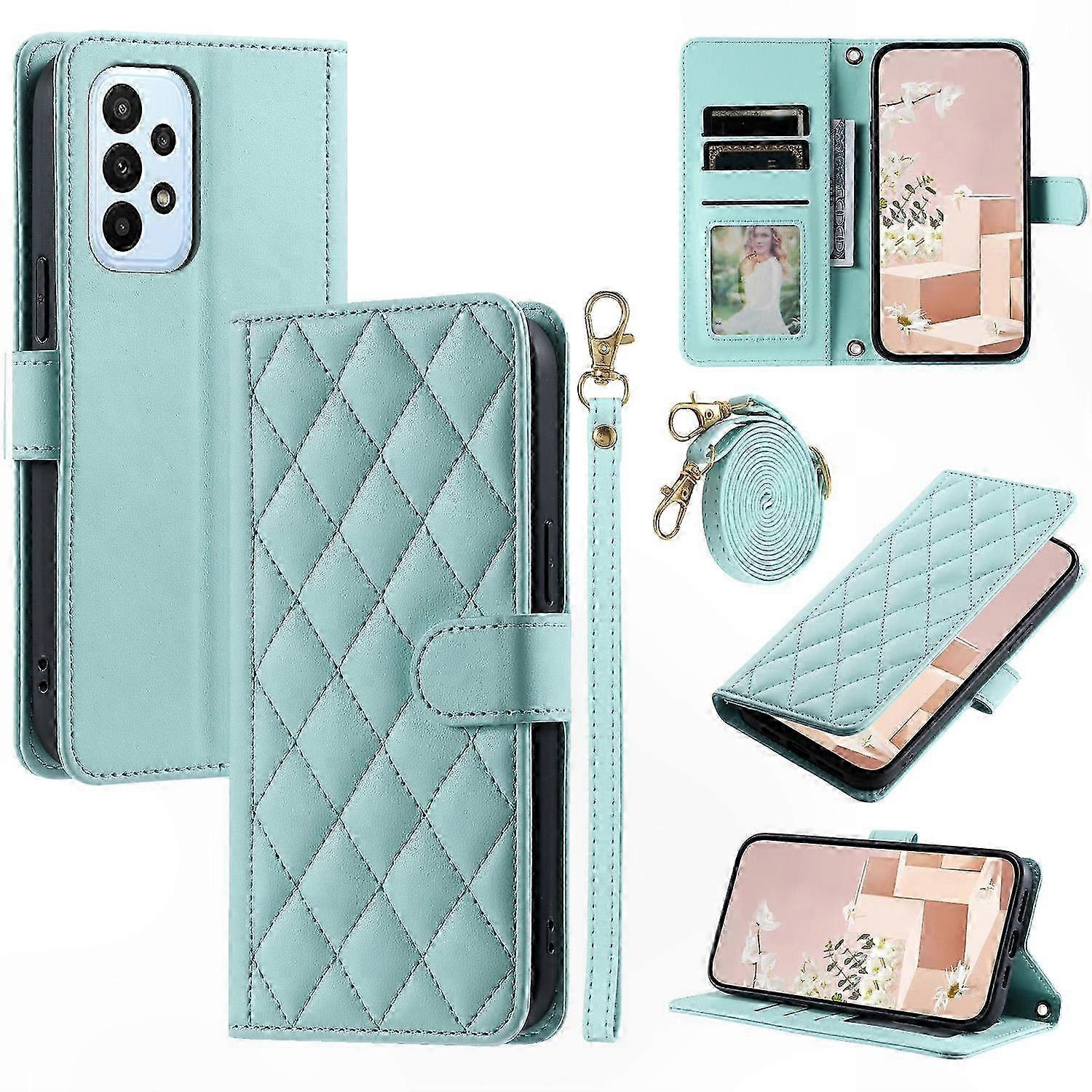 Leather Wallet Case with Card Slots and Shoulder Strap for Galaxy A53 5G Phone Cover