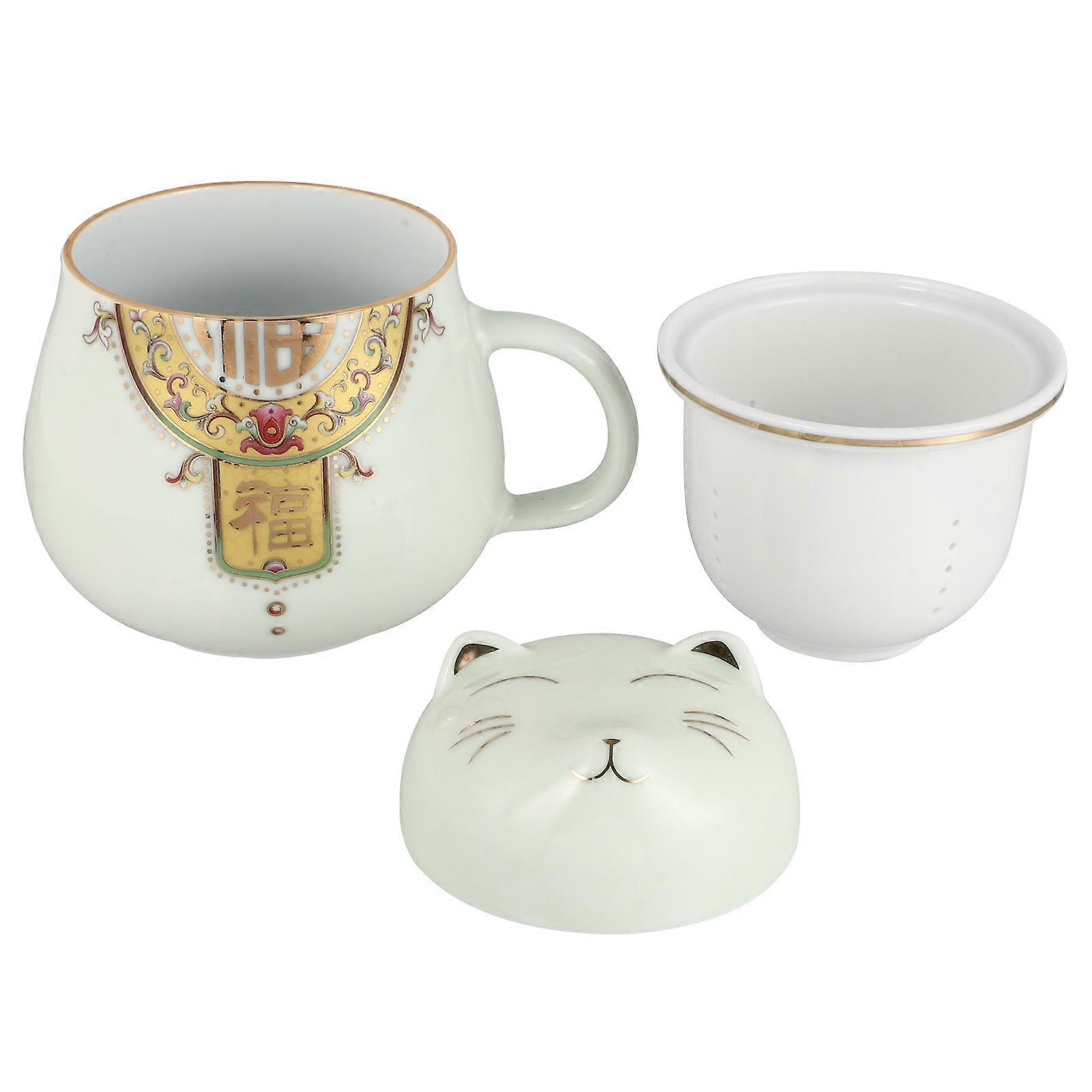 Ceramic Round Cup Water Container White Ceramic Heat-Resistant Filter Tea 1Pcs