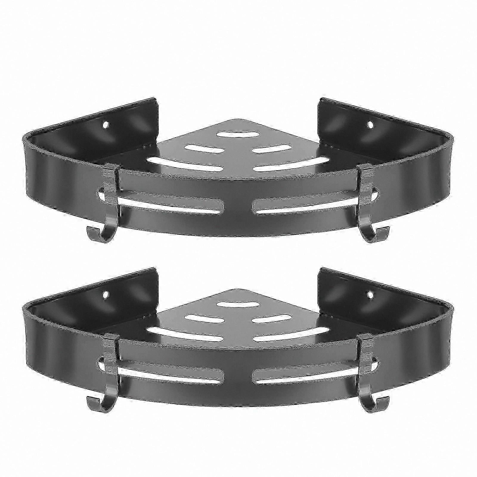 Black Adhesive Shower Shelf Organizer for Bathroom Corner Storage Solution hwy