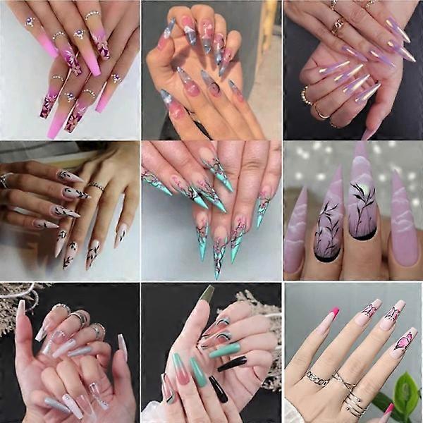 9 kpl pakkaus (216 kpl) Press-on Kynnet Medium Design, Tekokynnet, Kynsitaidetarvikkeet.